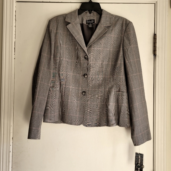 Rafaella Petite Women's Gray Pink Plaid Fitted Lined Blazer Office Work NWT 14 - Picture 2 of 12
